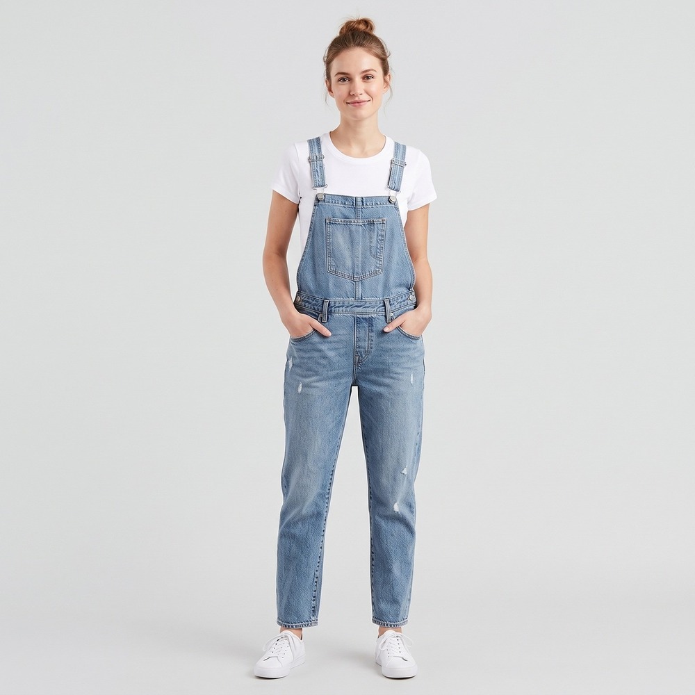 Levis Denim Overalls Womens L Blue Cotton Distressed Vintage Boho Relaxed Bib